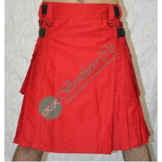 Red Adjustable Leather Straps Kilt